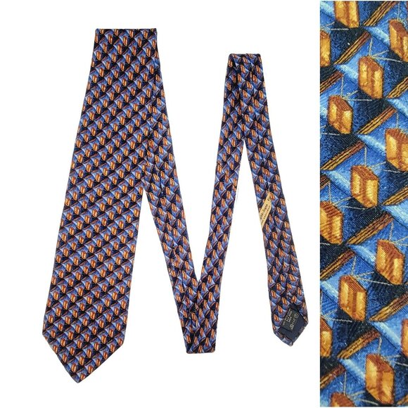⭐Ermenegildo Zegna Vintage Men's Tie Made in Italy Exclusive Blue Brown Silk⭐ - Picture 1 of 6
